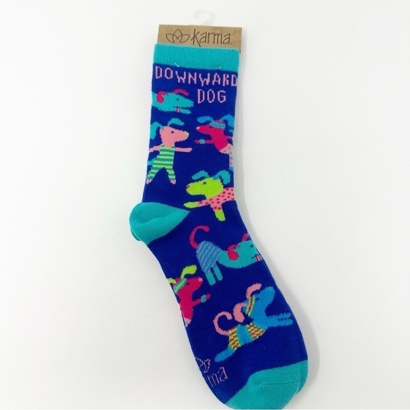 KARMA  “Downward Dog” Yoga Themed Crew Socks - Picture 2 of 4
